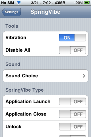 SpringVibe Update Offers 43 Vibration Methods, 15 Sounds, iPhone 3.x Support