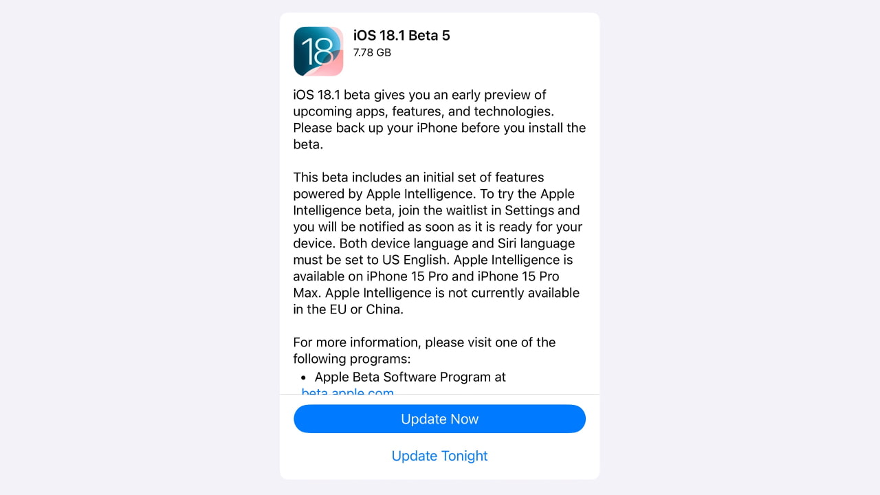 Apple Releases iOS 18.1 Beta 5 and iPadOS 18.1 Beta 5 With Apple ...