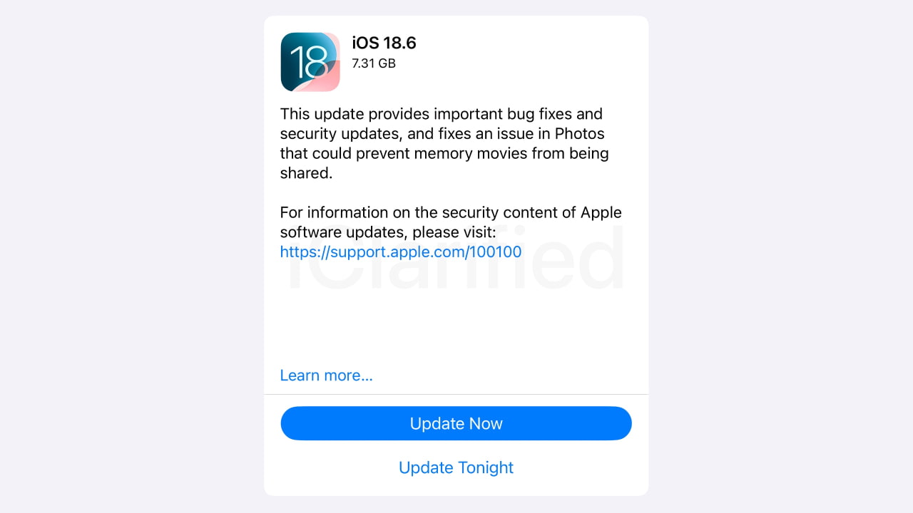 Apple исправила метку бета-версии iOS 18.6 RC и опубликовала примечания к выпуску