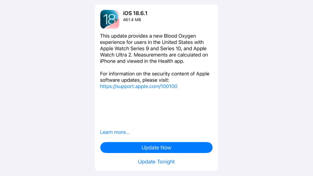 Apple Releases iOS 18.6.1 and watchOS 11.6.1 With Redesigned Blood Oxygen Feature [Download]