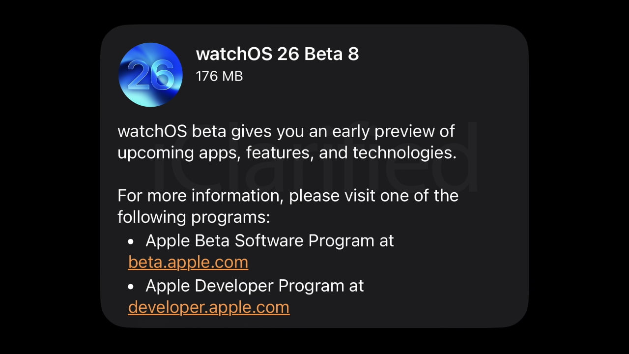 Apple выпускает watchOS 26 Beta 8 для разработчиков [Скачать]