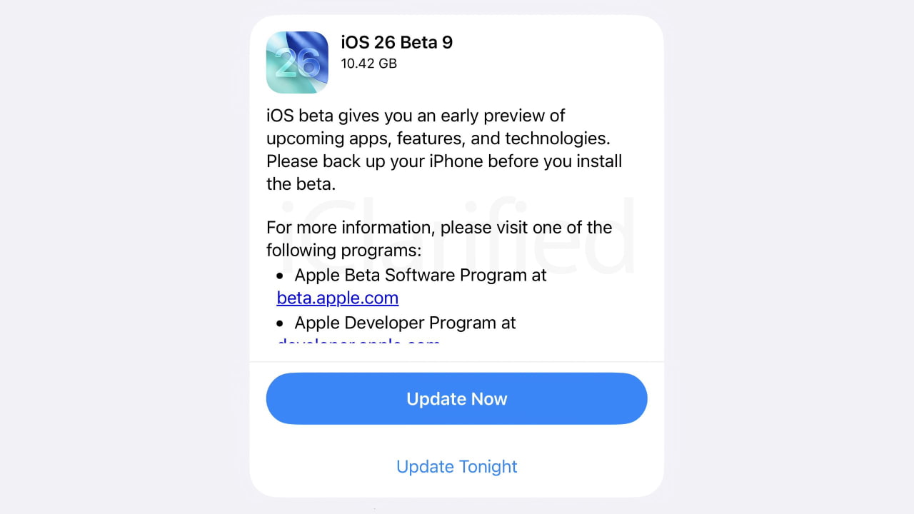 Apple выпускает iOS 26 Beta 9 и iPadOS 26 Beta 9 [Скачать]