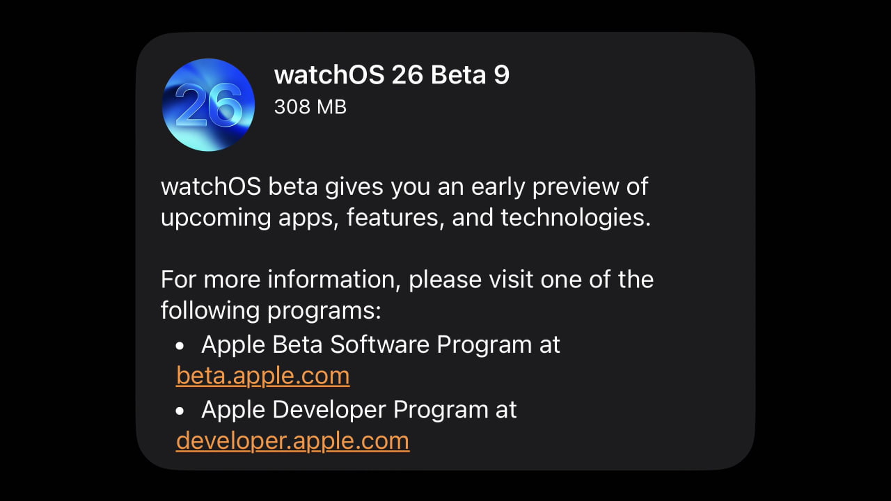 Apple выпускает watchOS 26 Beta 9 для разработчиков [Скачать]