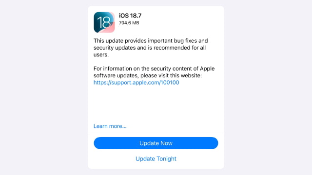 Apple Releases iOS 18.7, iPadOS 18.7, and More With Security Fixes [Download]