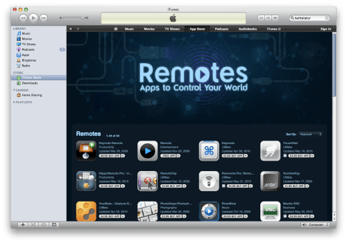 Apple Creates New Remotes Section in App Store