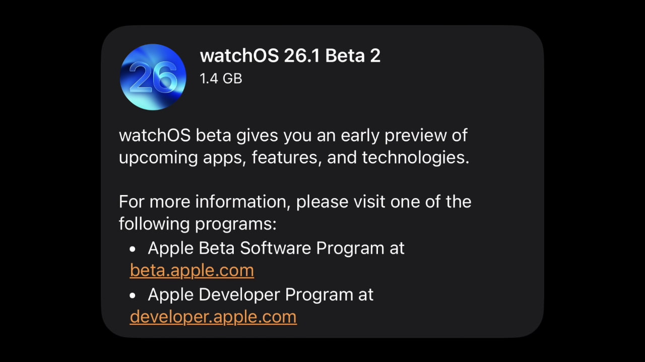 Apple выпускает watchOS 26.1 Beta 2 для разработчиков [Скачать]