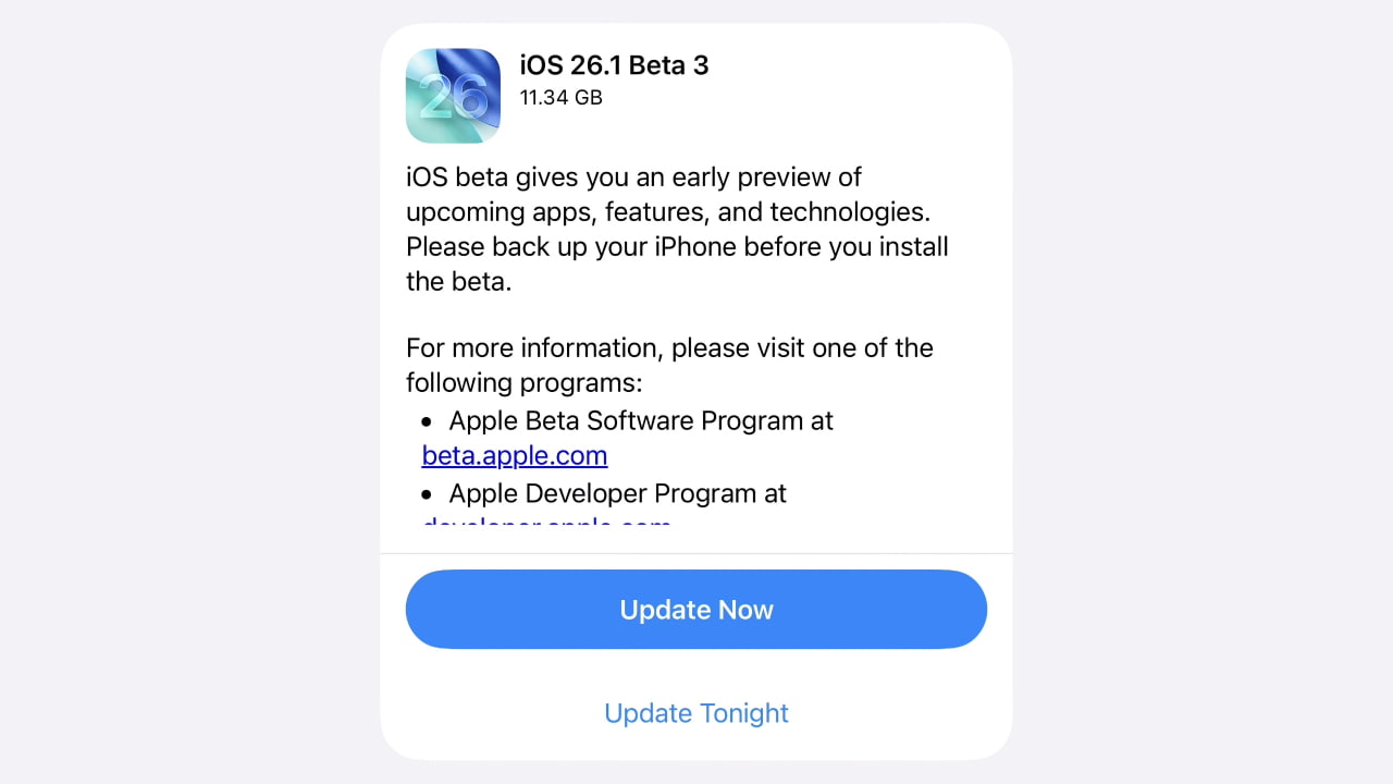 Apple выпускает iOS 26.1 Beta 3 и iPadOS 26.1 Beta 3 для разработчиков [Скачать]