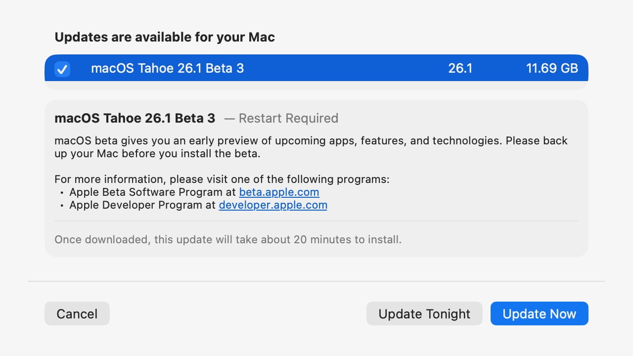 Apple выпустила macOS Tahoe 26.1 Beta 3 для разработчиков [Скачать]