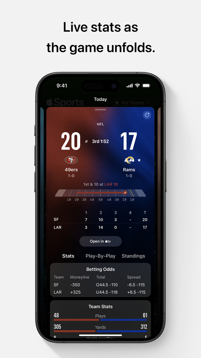 Apple Sports App Adds Live Drive Charts for NFL and College Football