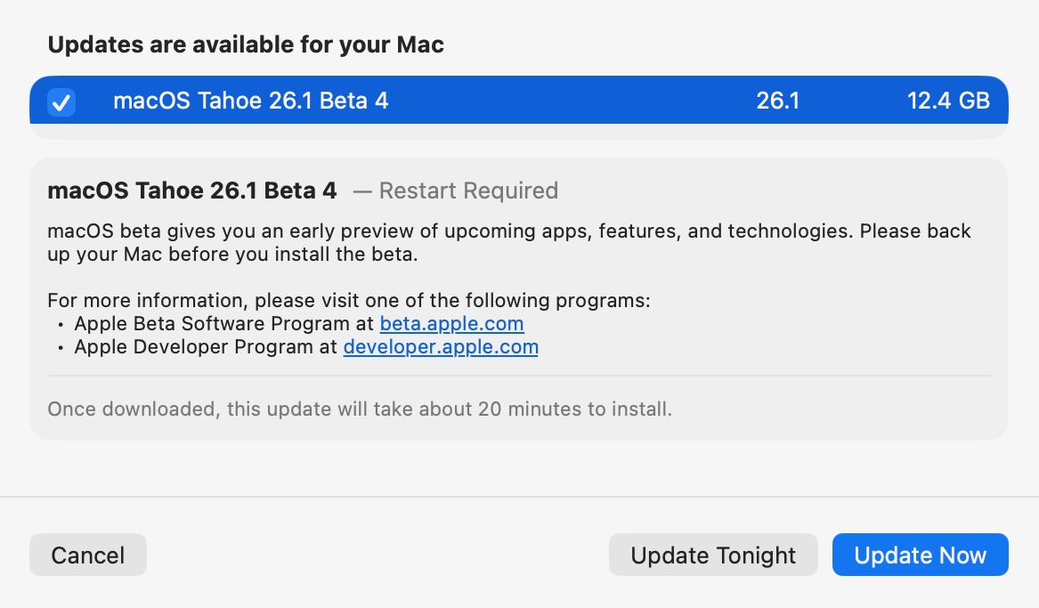 Apple Releases macOS Tahoe 26.1 Beta 4 to Developers [Download]