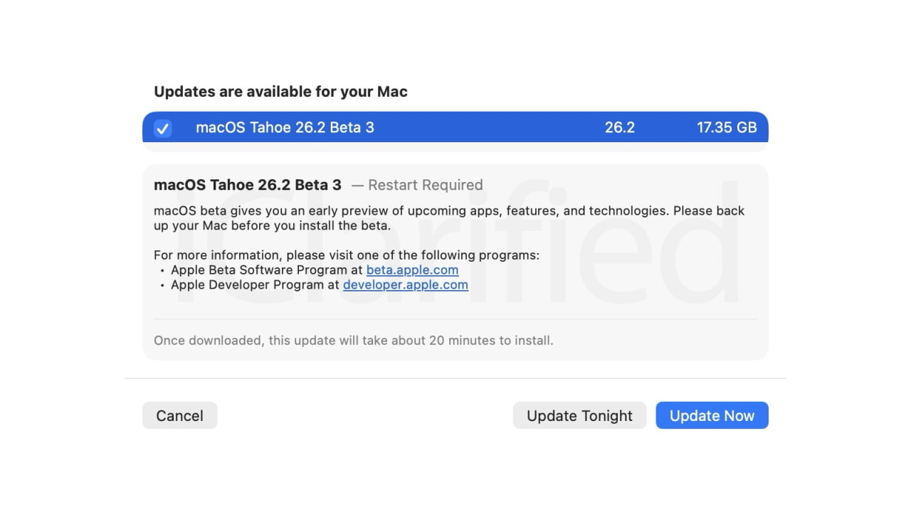 Apple выпустила macOS Tahoe 26.2 Beta 3 для разработчиков [Скачать]