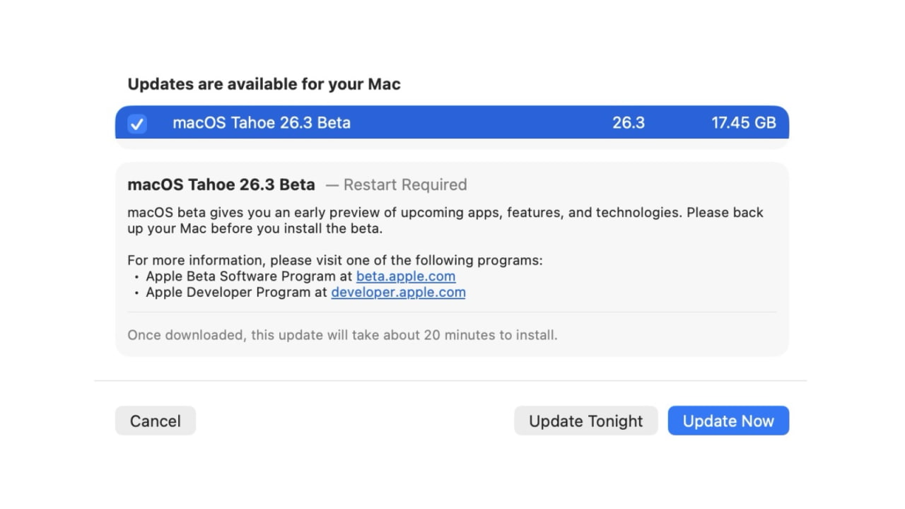 Apple выпустила бета-версию macOS Tahoe 26.3 для разработчиков [Скачать]