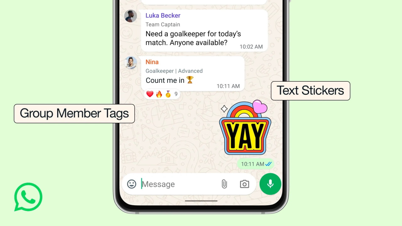 WhatsApp обновляет групповые чаты: добавлены теги участников, текстовые стикеры и напоминания о событиях