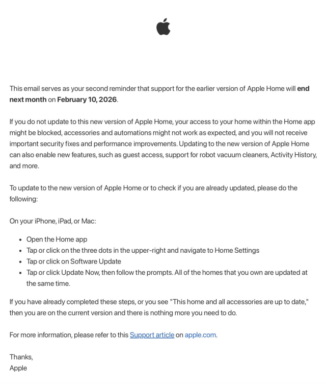 Apple Warns Users of Impending Deadline to Update Apple Home