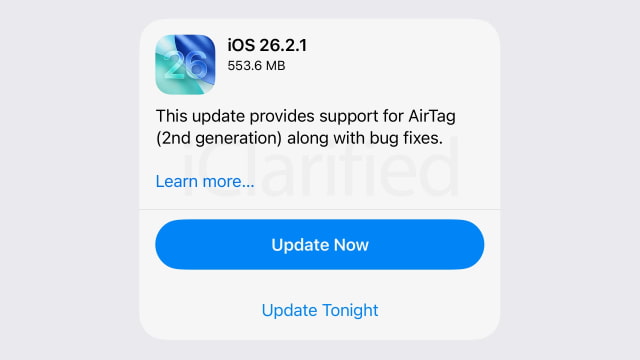 Apple Releases iOS 26.2.1 and iPadOS 26.2.1 With Support for New AirTag [Download]