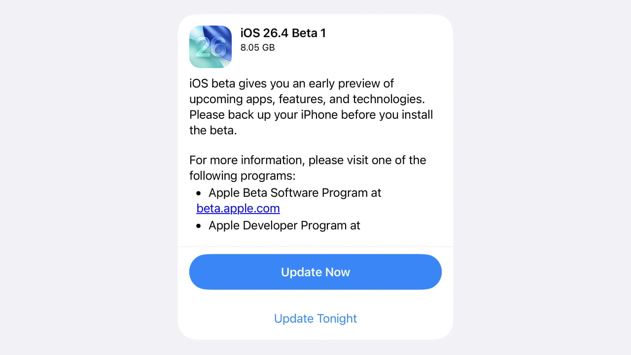 Apple выпускает iOS 26.4 Beta 1 и iPadOS 26.4 Beta 1 для разработчиков [Загрузить]