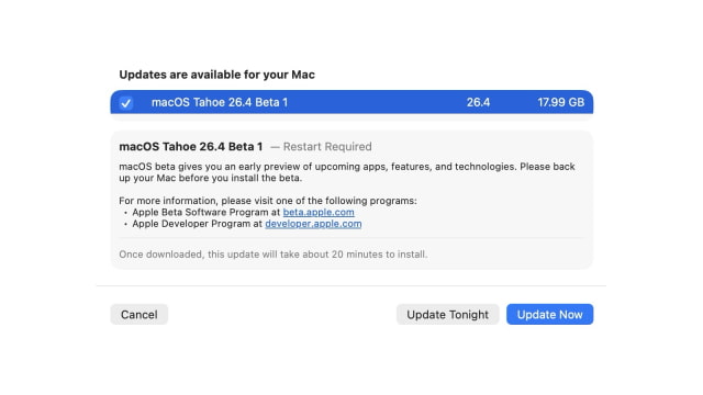 Apple Releases macOS Tahoe 26.4 Beta to Developers [Download]