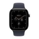 Apple Watch Series 12 (42mm, Cellular, Titanium, Natural) with Sport Band (S/M, Navy Blue)