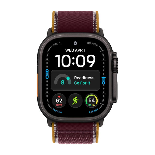 Apple Watch Ultra (4th Generation) (49mm, Cellular, Titanium, Black) with Trail Loop Band (M/L, Burgundy)