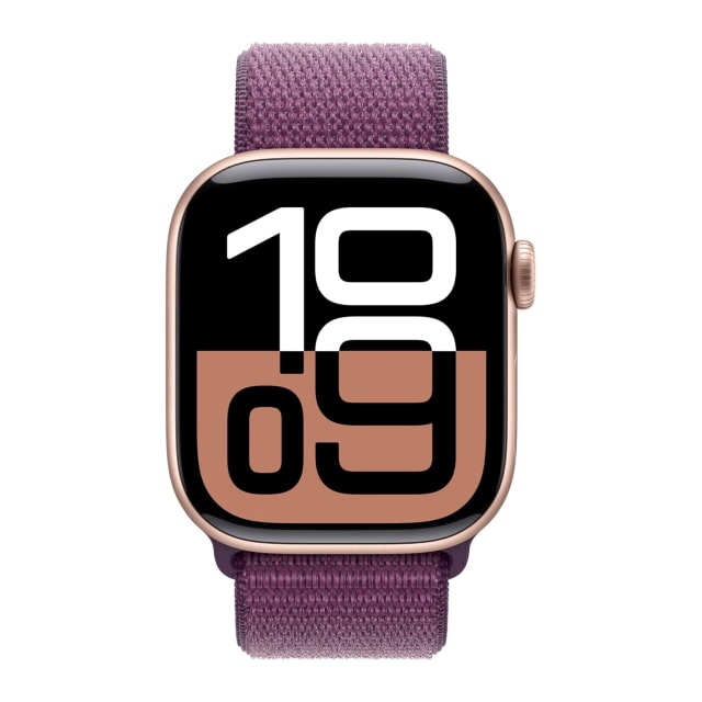 Apple Watch Series 10 (42mm, GPS, Aluminum, Rose Gold) with Sport Loop Band (Plum)