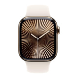 Apple Watch Series 10 (42mm, Cellular, Titanium, Gold) with Sport Band (M/L, Starlight)