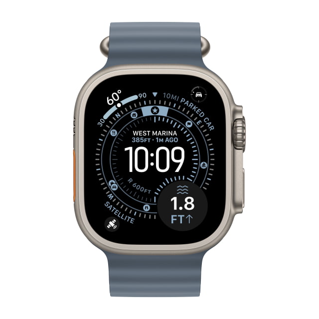 Apple Watch Ultra (3rd Generation) (49mm, Cellular, Titanium, Natural) with Ocean Band (One Size, Anchor Blue)