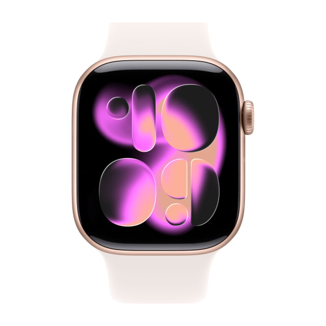 Apple Watch Series 11 (42mm, GPS, Aluminum, Rose Gold) with Sport Band (S/M, Light Blush)