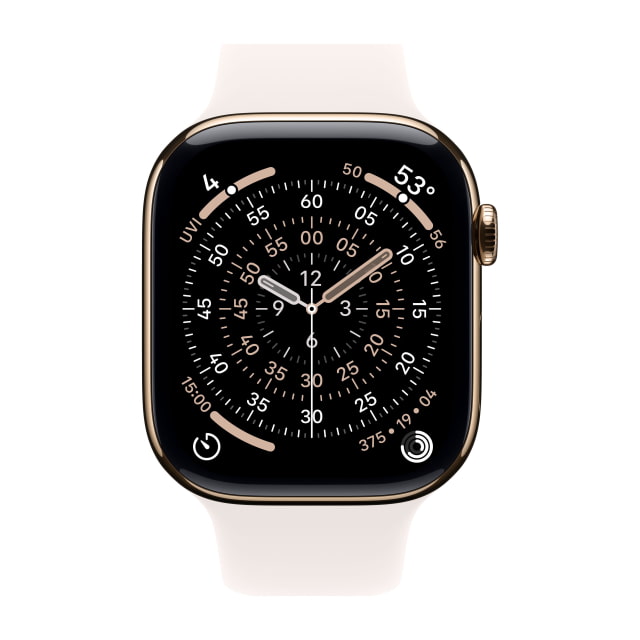 Apple Watch Series 11 (46mm, Cellular, Titanium, Gold) with Sport Band (M/L, Light Blush)