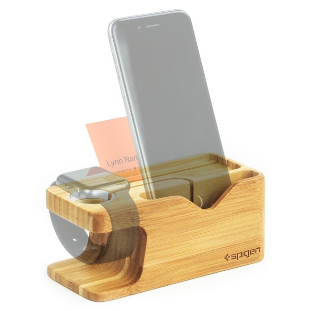 Spigen Bamboo Apple Watch and iPhone Charging Station