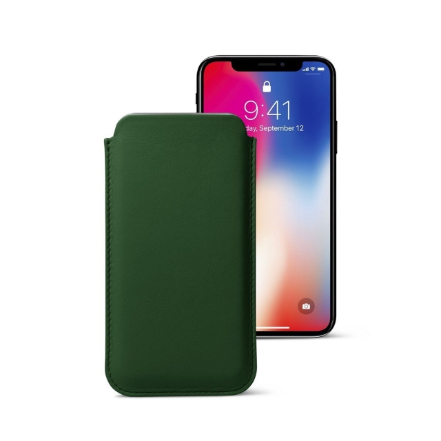 Lucrin Ultra Thin Leather Sleeve for iPhone X (Dark Green)