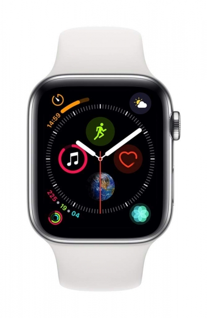 Apple Watch Series 4 (GPS + Cellular) - 44mm, Stainless Steel Case, White Sport Band