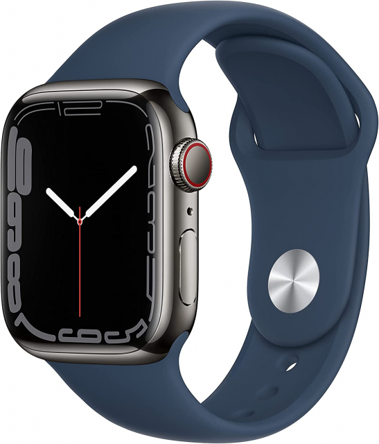 Apple Watch Series 7 (Cellular, 41mm, Graphite Stainless Steel Case, Abyss Blue Sport Band)