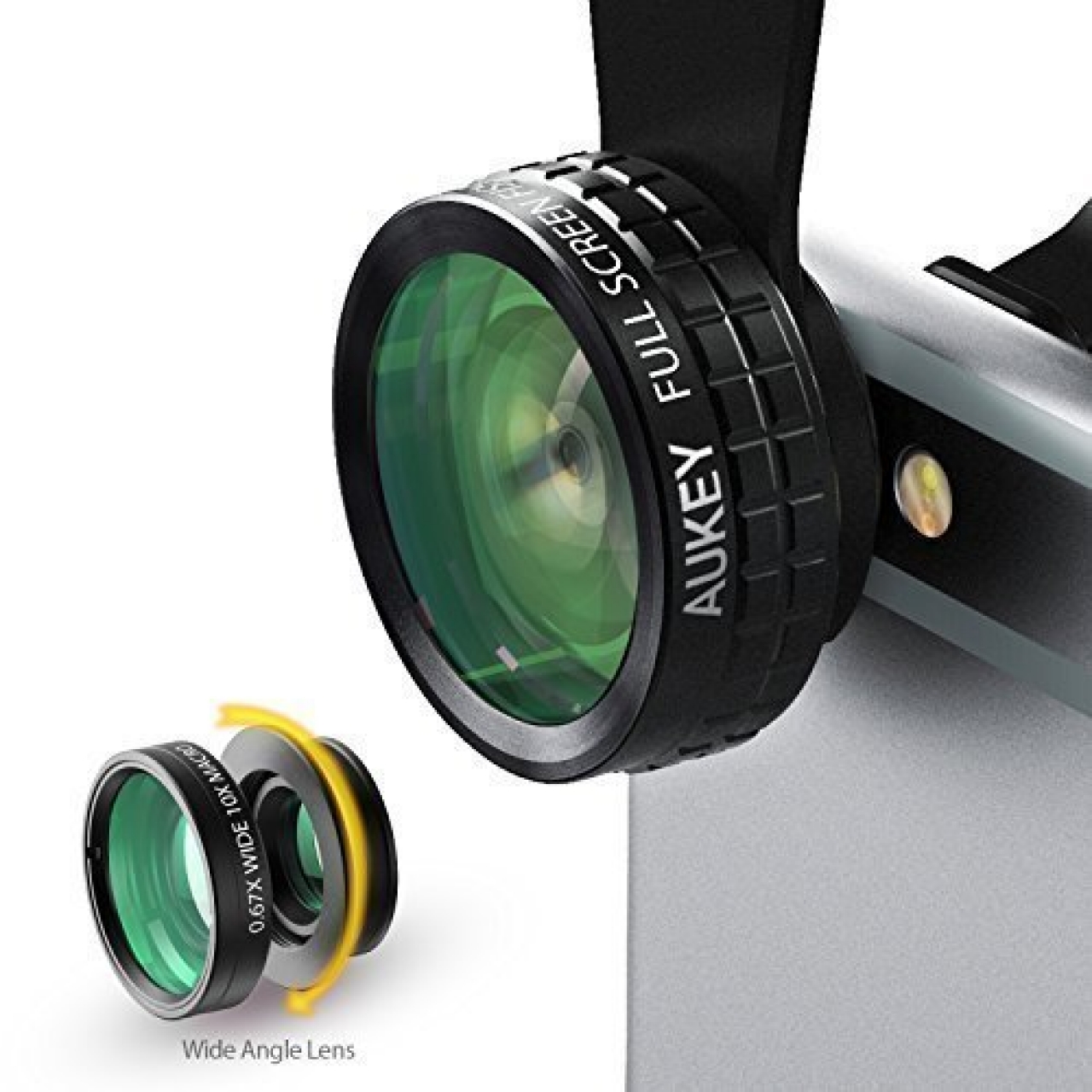 Aukey Camera Lens Kit [180 Degree Fisheye + Wide Angle + 20X Macro] iClarified