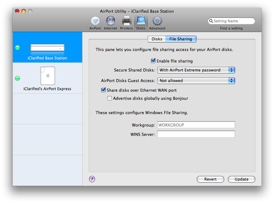 Share a USB Hard Disk Using Your AirPort Extreme