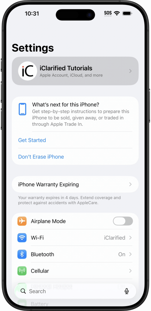Tap your name at the top of Settings