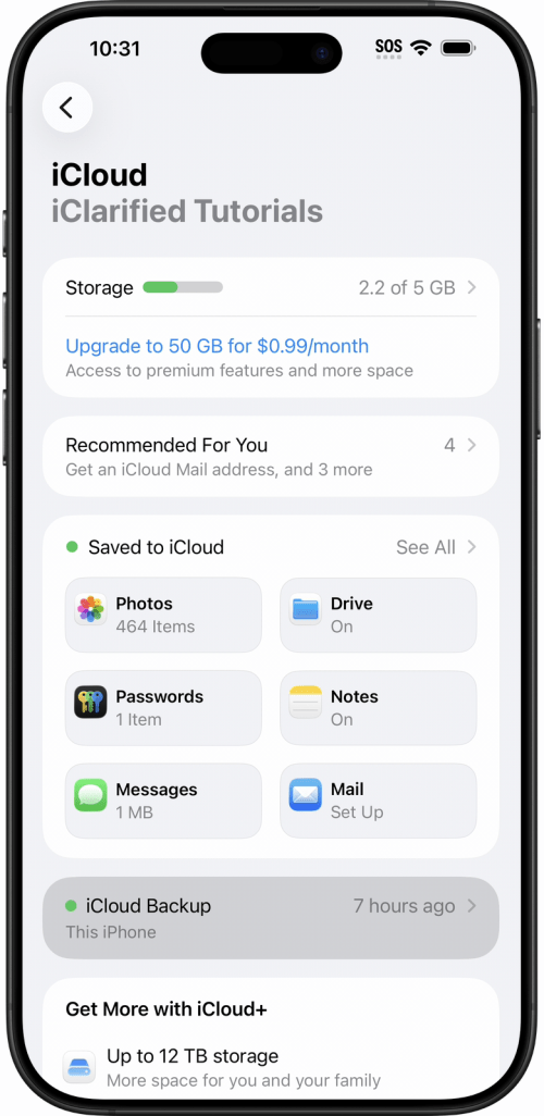 Tap iCloud Backup on the iCloud screen