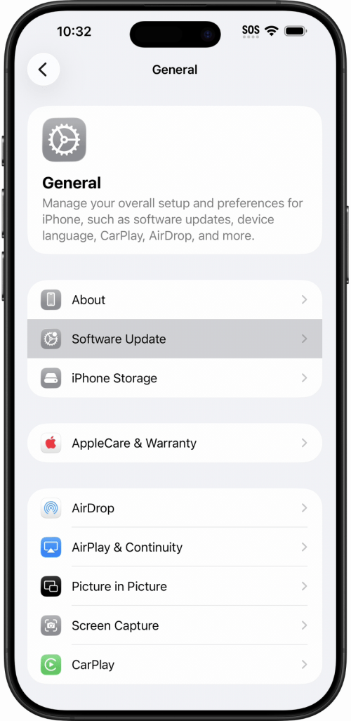 Tap Software Update on the General screen