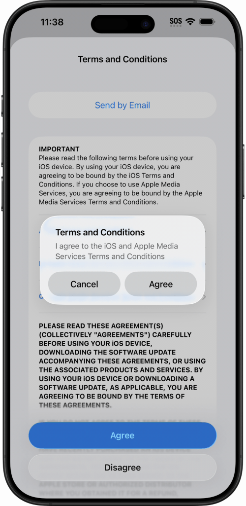 Tap Agree on the Terms and Conditions confirmation sheet