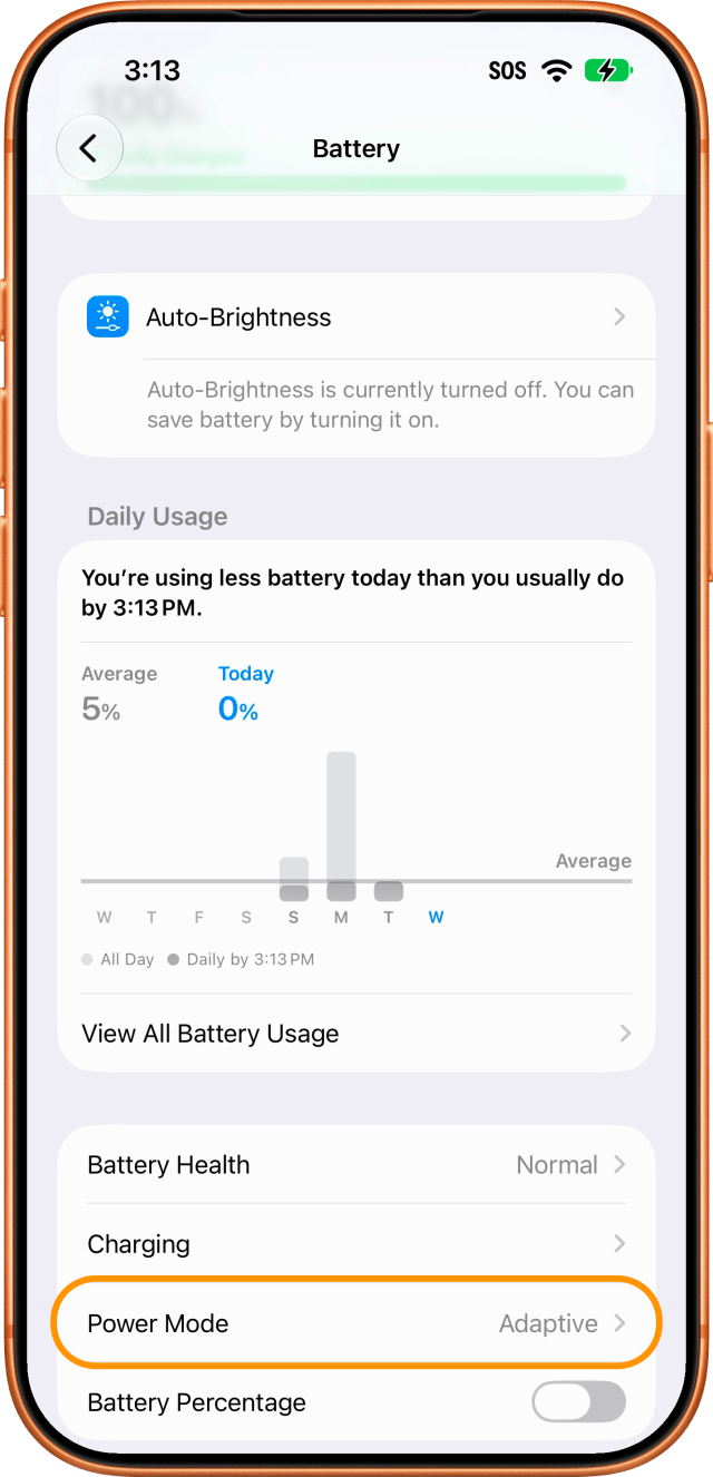 Tap Power Mode on the Battery screen