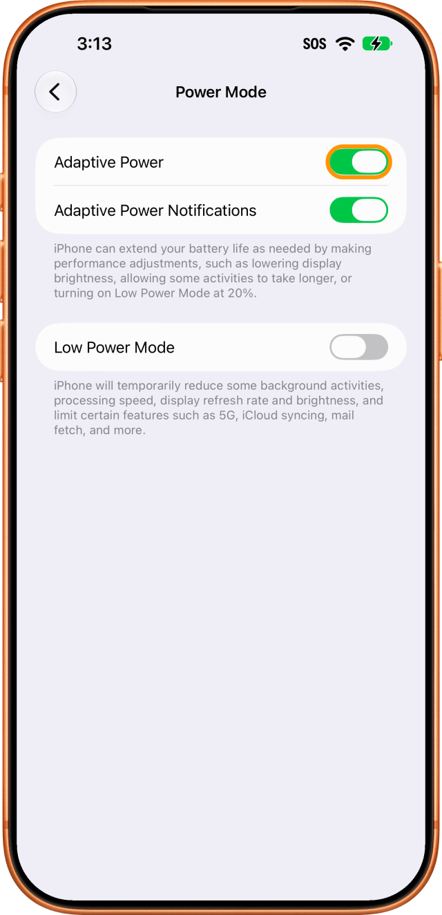 Turn off the Adaptive Power switch
