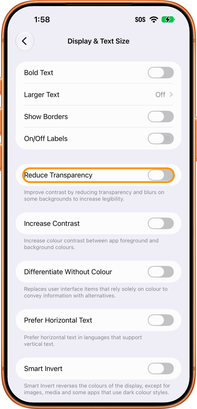 Turn on the Reduce Transparency switch