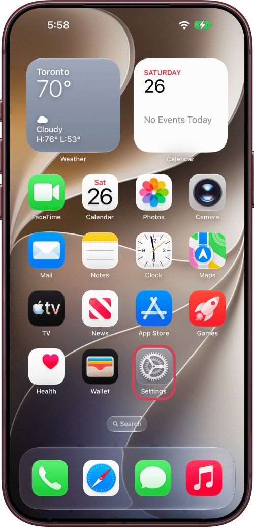 Tap Settings on the Home Screen