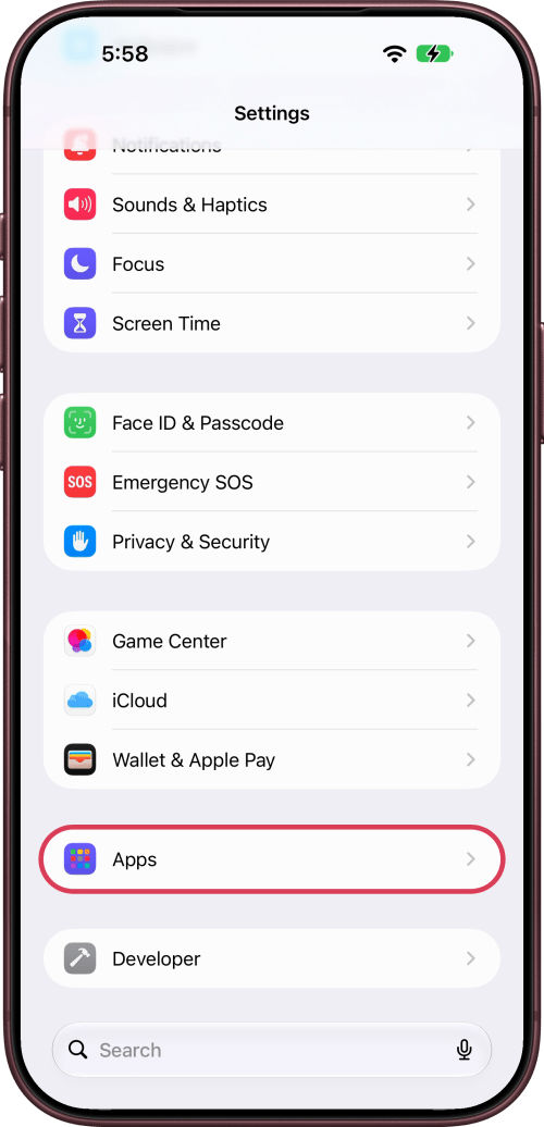 Tap Apps in Settings