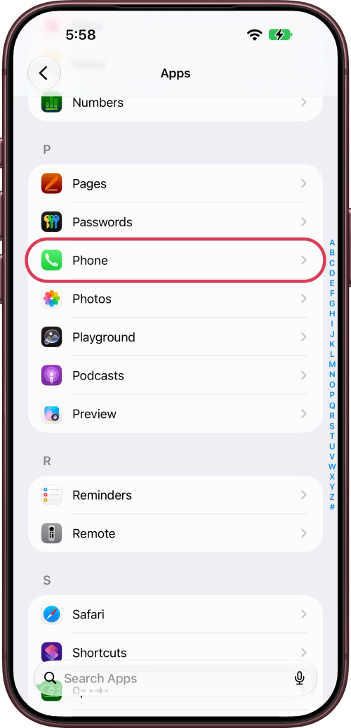 Tap Phone in the app list