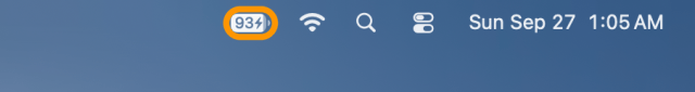 The right end of the menu bar with the battery icon showing the percentage, ringed