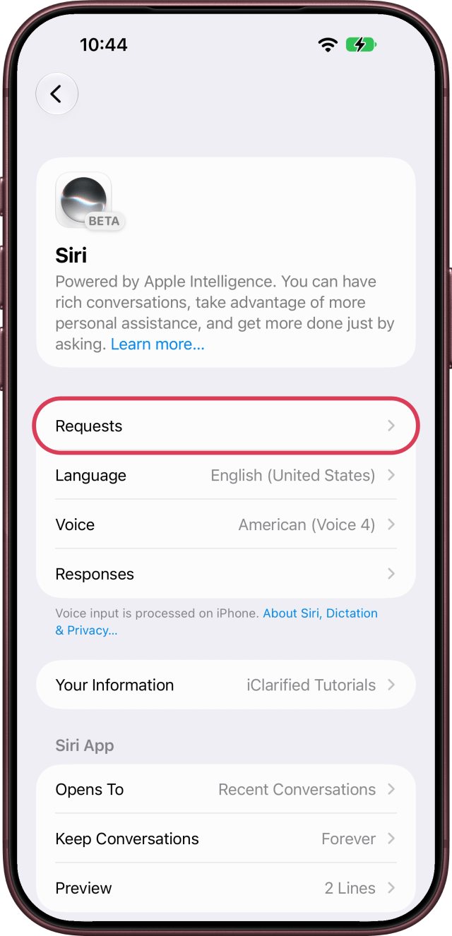 Requests ringed on the Siri screen