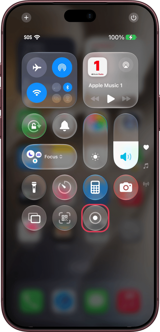 The Screen Recording button outlined in Control Center.