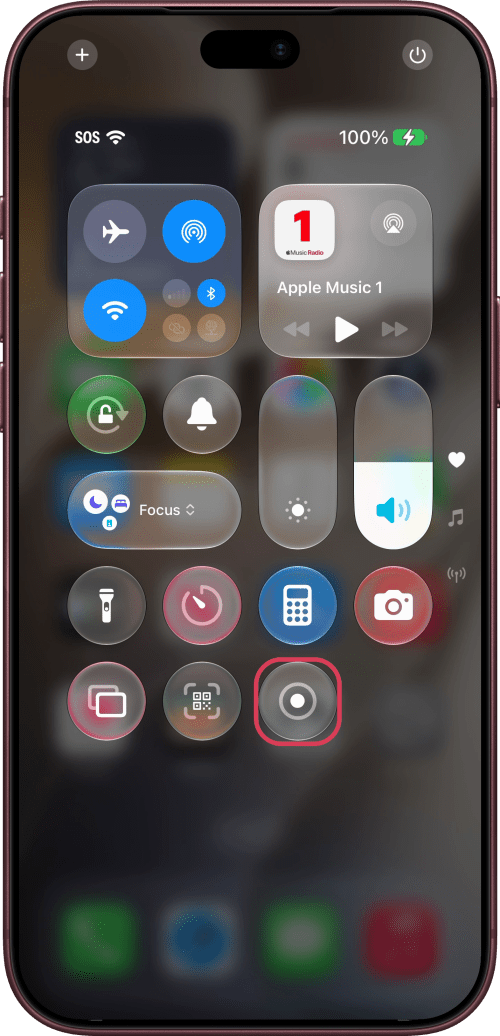 The Screen Recording button outlined in Control Center.