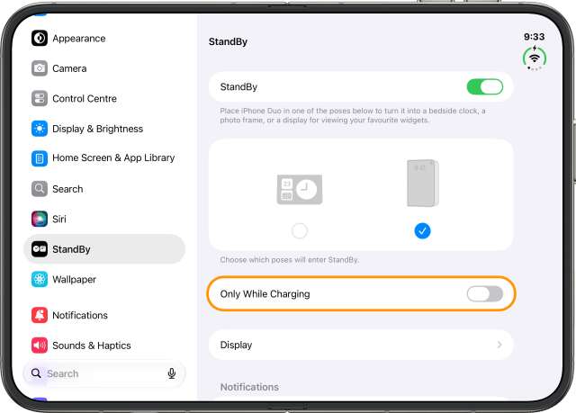 Tap the Only While Charging switch