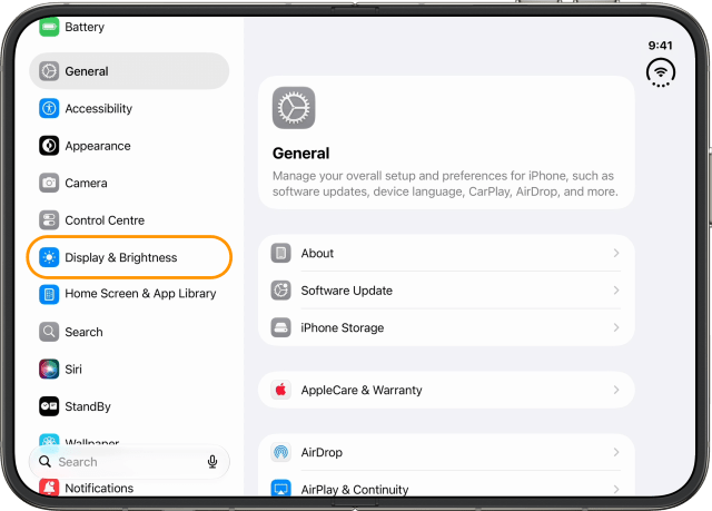 Tap Display & Brightness in the sidebar